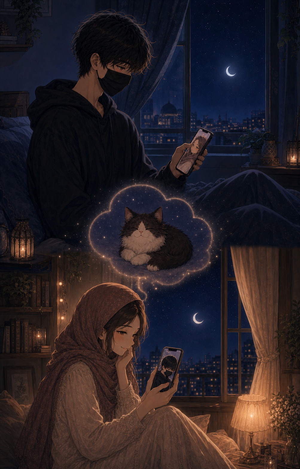 Ghostie and Mimi sharing their first late-night call